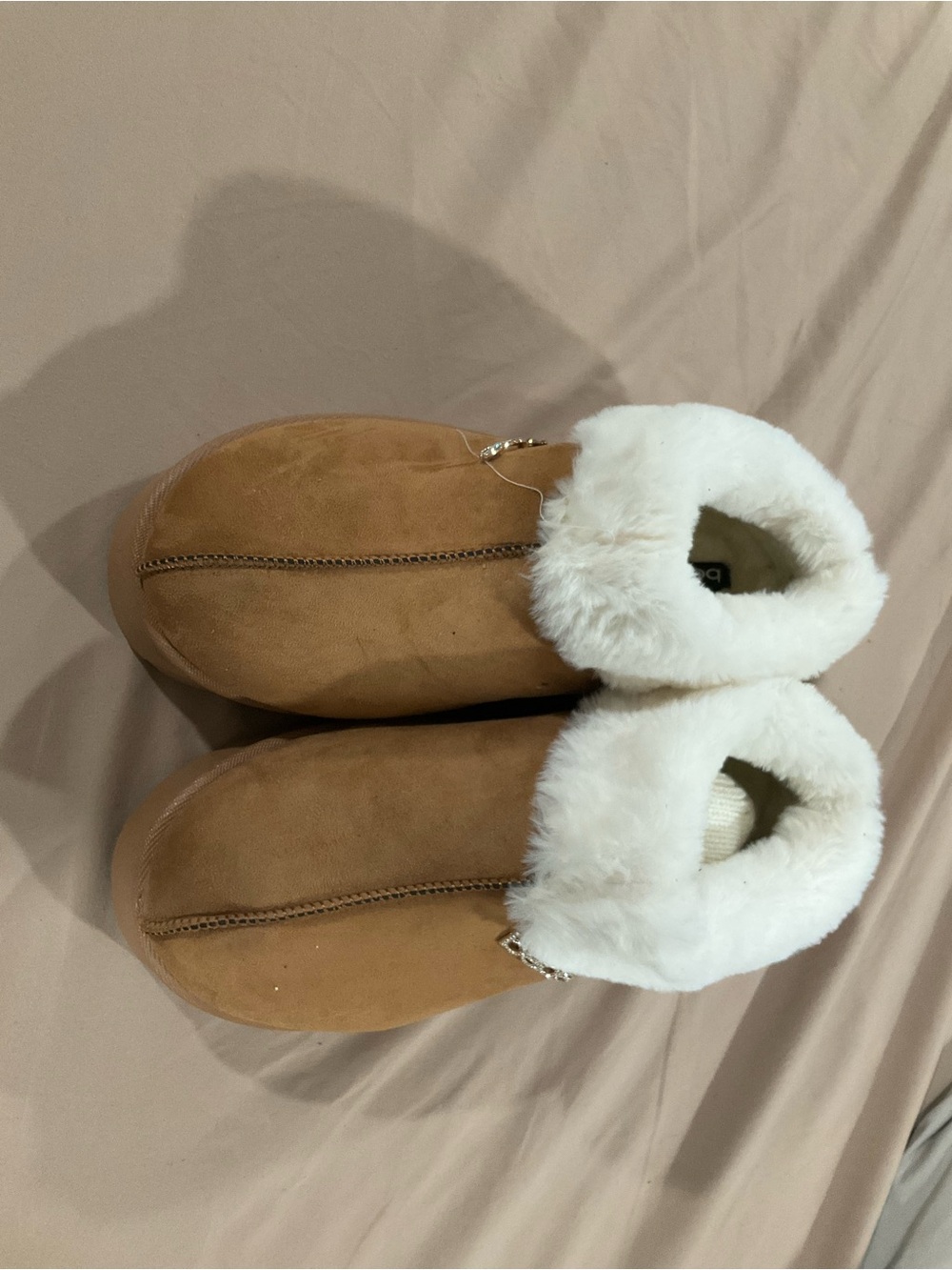 bebe Tan Suede Faux-Fur Cuffed Women's Slippers